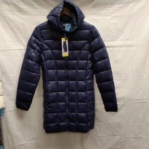 Long Hooded Puffer Coat - Navy